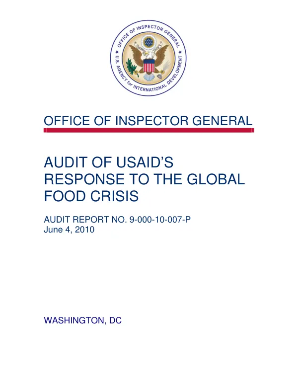 Audit of USAID"s response to the global food crisis