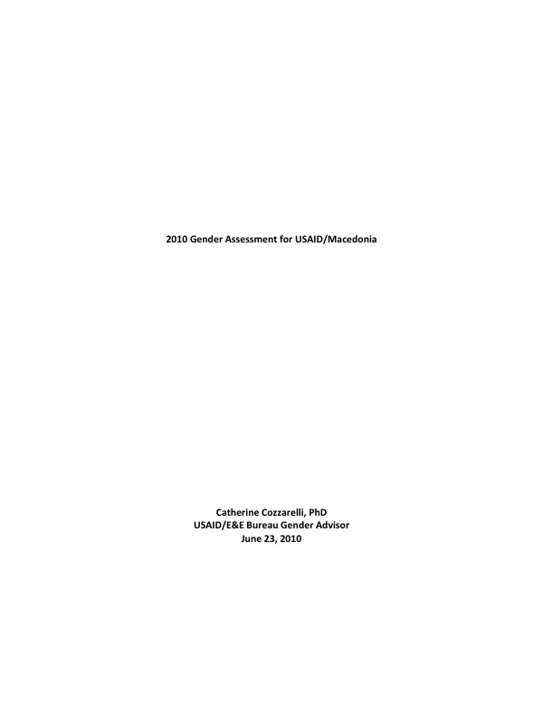 2010 gender assessment for USAID/Macedonia