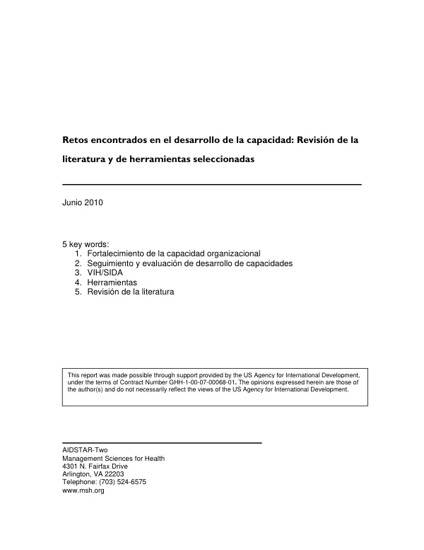 Retos encontrados en el desarrollo de la capacidad : revision de la literatura y de herramientas seleccionadas