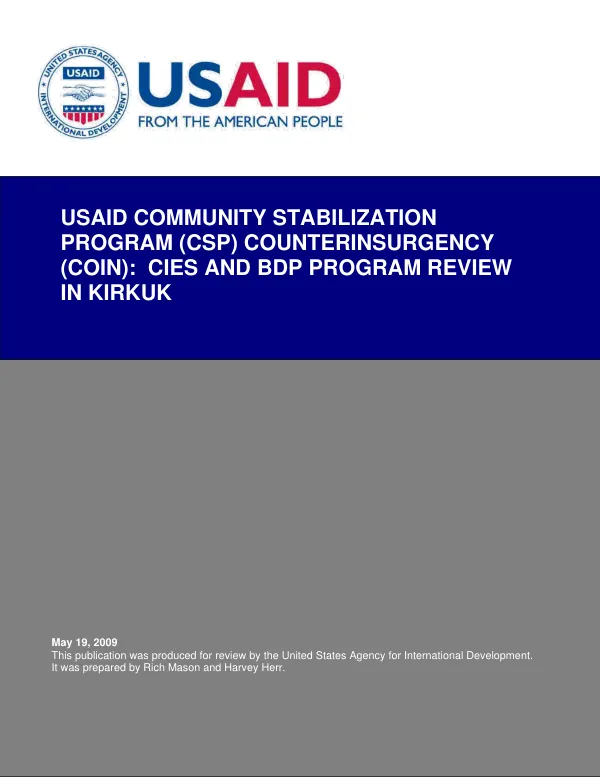 USAID community stabilization program (CSP) counterinsurgency (COIN) : CIES and BDP program review in Kirkuk