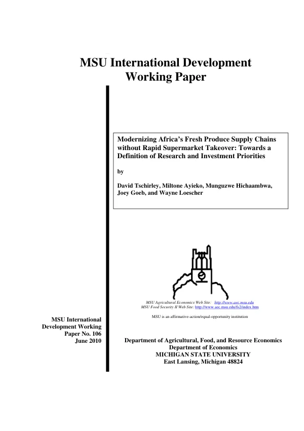 Modernizing Africa"s fresh produce supply chains without rapid supermarket takeover : towards a definition of research and investment priorities