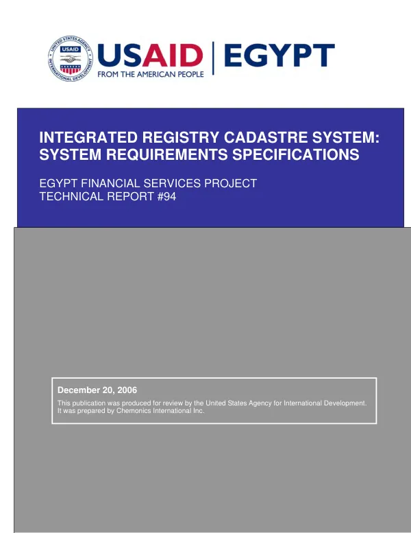 Integrated registry cadastre system : system requirements specifications