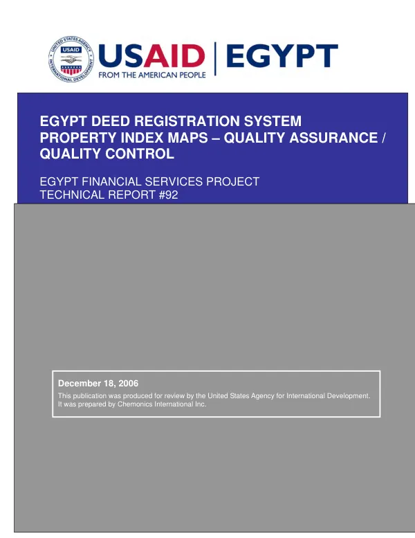 Egyptian deed registration system property index maps : quality assurance/quality control