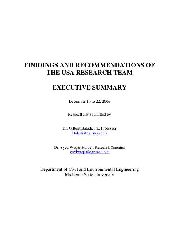 Findings and recommendations of the USA research team : executive summary