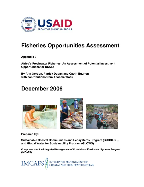 Fisheries opportunities assessment : appendix 3 -- Africa"s freshwater fisheries : an assessment of potential investment opportunities for USAID