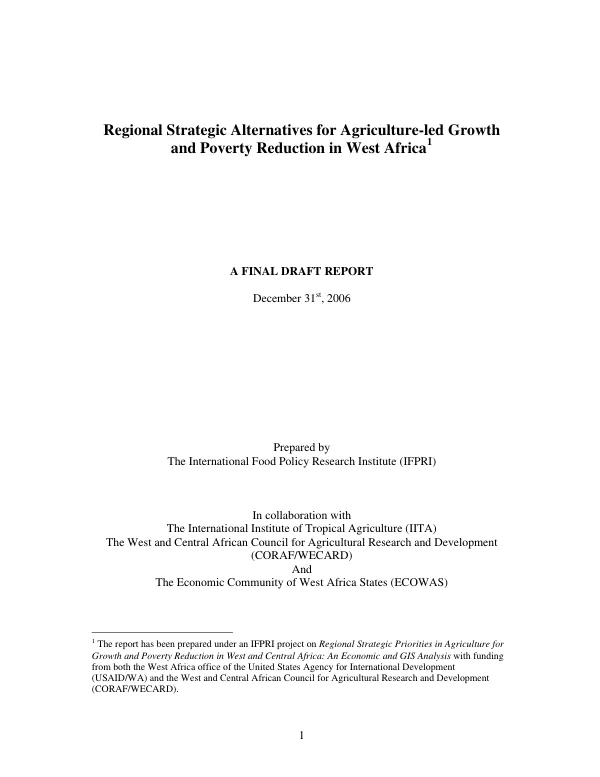 Regional strategic alternatives for agriculture-led growth and poverty reduction in West Africa : a final draft report
