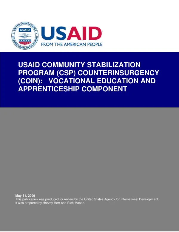USAID community stabilization program (CSP) counterinsurgency (COIN) : vocational education and apprenticeship component