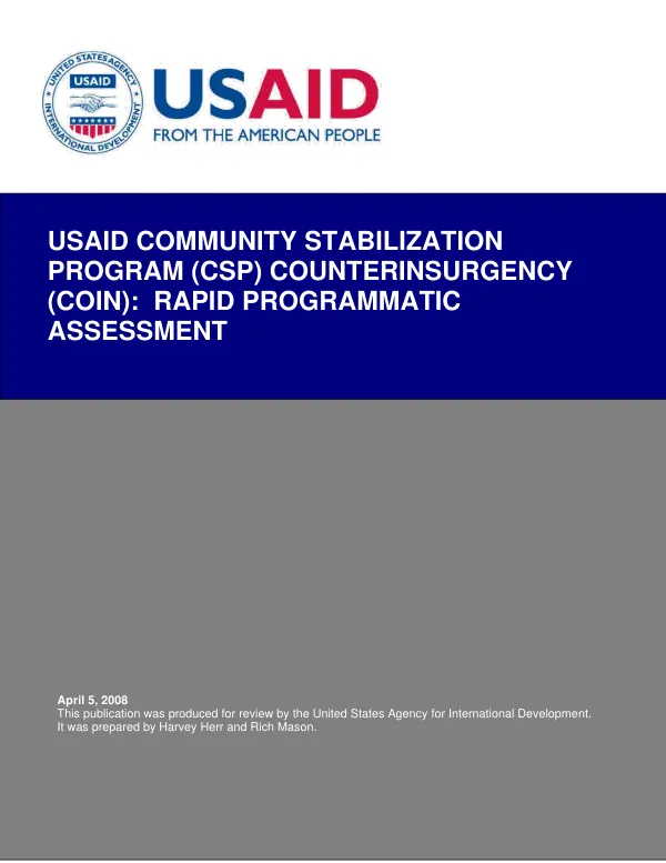 USAID community stabilization program (CSP) counterinsurgency (COIN) : rapid programmatic assessment
