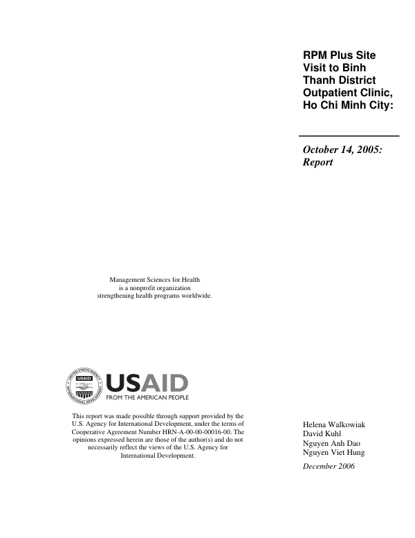 RPM plus site visit to Binh Thanh District Outpatient Clinic, Ho Chi Minh City, October 14, 2005 : report