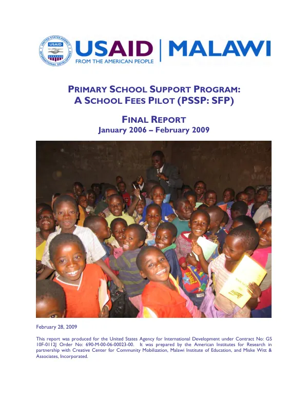 Primary school support program : a school fees pilot (PSSP:SFP) -- final report, January 2006-February 2009