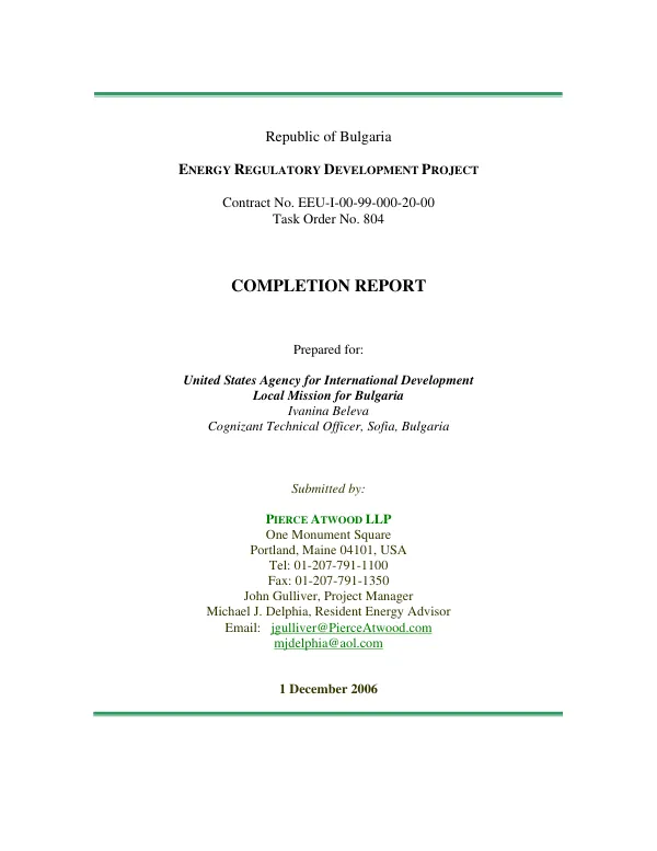 Energy regulatory development project : completion report