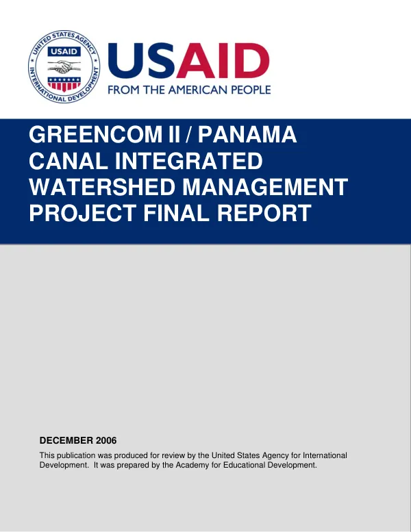 GREENCOM II/Panama Canal integrated watershed management project final report