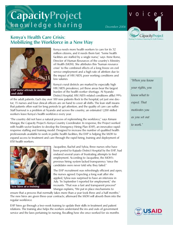 Kenya"s health care crisis : mobilizing the workforce in a new way