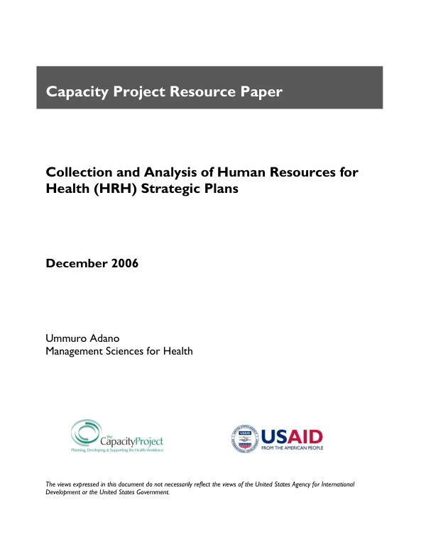 Collection and analysis of human resources for health (HRH) strategic plans