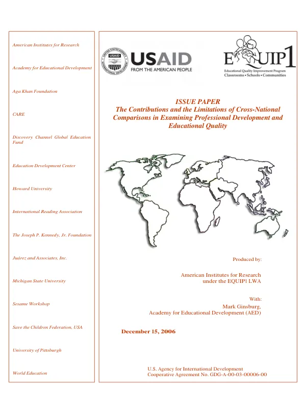 Issue paper : the contributions and the limitations of cross-national comparisons in examining professional development and educational quality