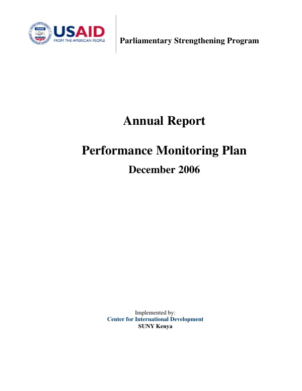 Parliamentary strengthening program : annual report -- performance monitoring plan