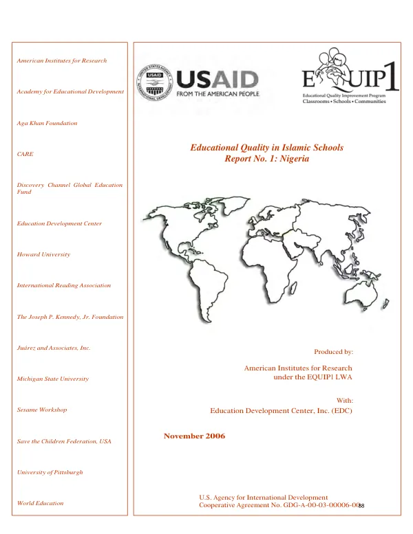 Educational quality in Islamic schools : report no. 1 -- Nigeria