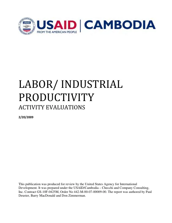 Evaluation of USAID/Cambodia's labor and industrial productivity activities