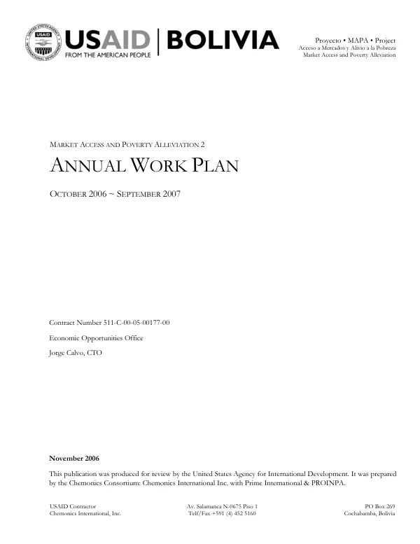 Market access and poverty alleviation 2 (MAPA 2) annual work plan, October 2006-September 2007
