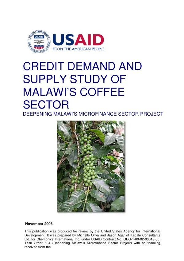 Credit demand and supply study of Malawi"s coffee sector : deepening Malawi"s microfinance sector project