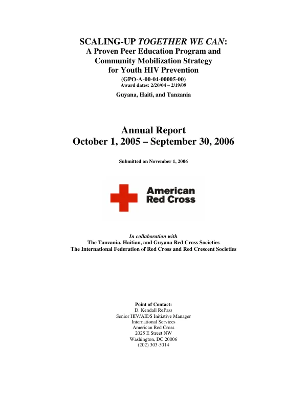 Scaling-up together we can : a proven peer education program and community mobilization strategy for youth HIV prevention -- annual report October 1, 2005-September 30, 2006