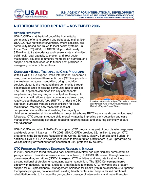 Nutrition sector update