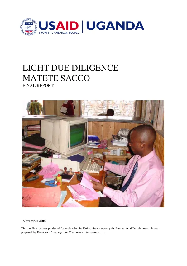 Light due diligence, Matete SACCO : final report