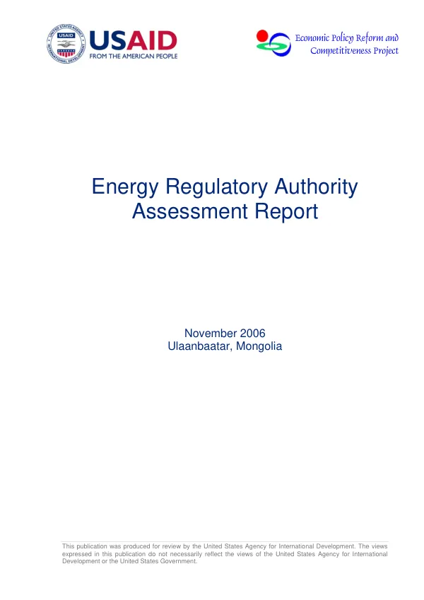 Energy Regulatory Authority assessment report