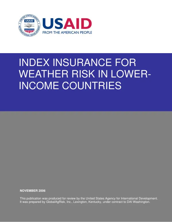 Index insurance for weather risk in lower-income countries
