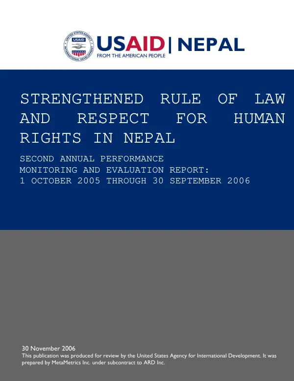 Strengthened rule of law and respect for human rights in Nepal : second annual performance monitoring and evaluation plan -- 1 October 2005 through 30 September 2006