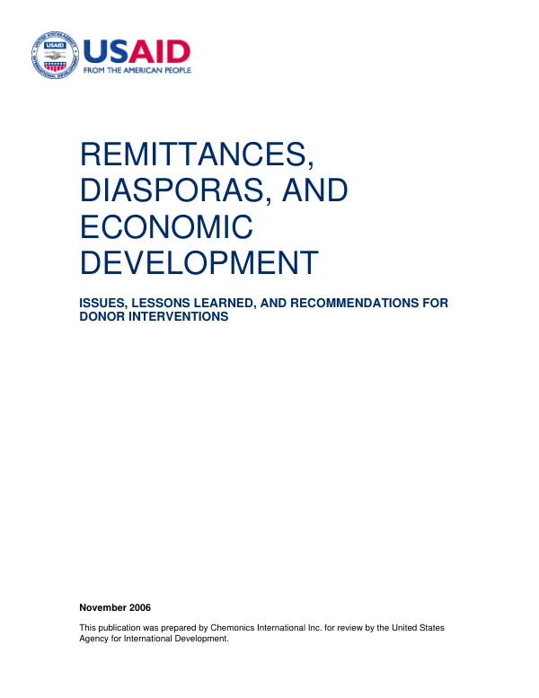 Remittances, diasporas, and economic development : issues, lessons learned, and recommendations for donor interventions