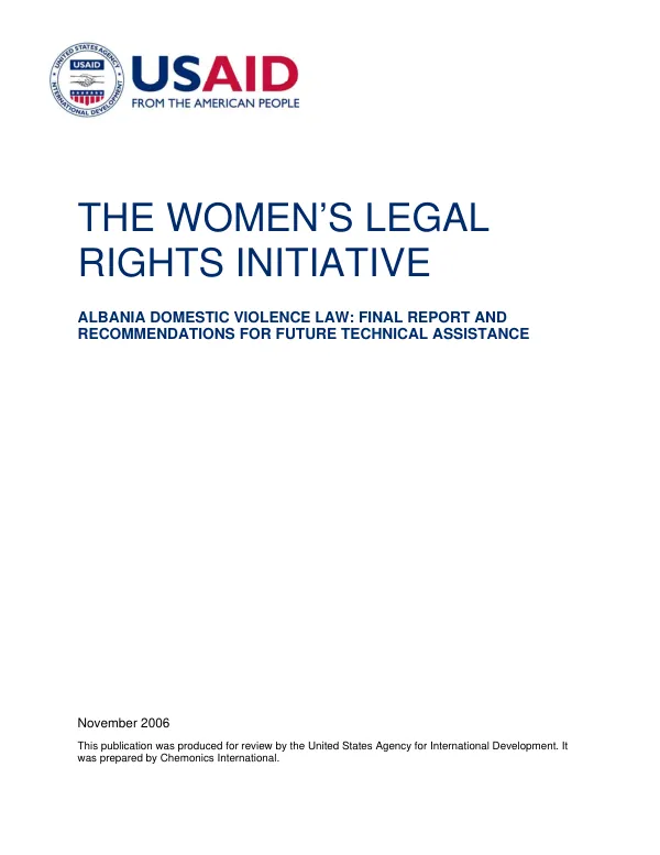 Albania domestic violence law : final report and recomendations for future technical assistance
