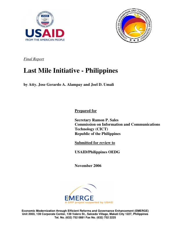 Final report : last mile initiative -- Philippines
