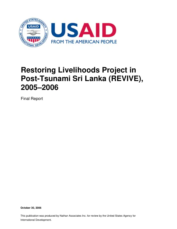Restoring livelihoods in post-tsunami Sri Lanka (REVIVE), 2005-2006 : final report