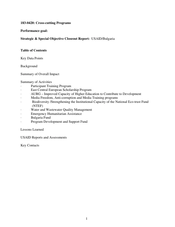 183-0420, cross-cutting programs : strategic & special objective closeout report