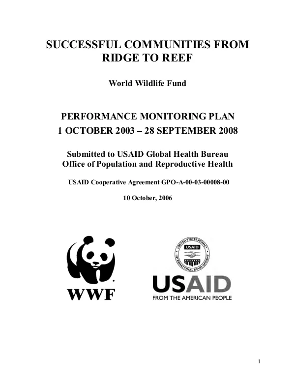 Successful communities from ridge to reef : performance monitoring plan, 1 October 2003-28 September 2008