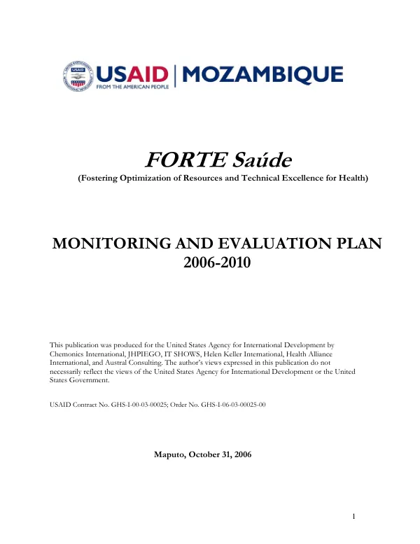 Monitoring and evaluation plan 2006-2010