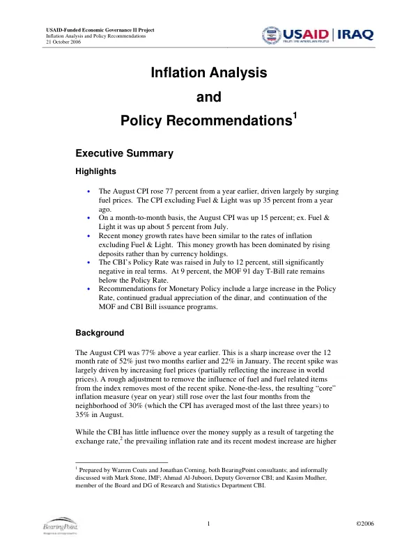 Inflation analysis and policy recommendations