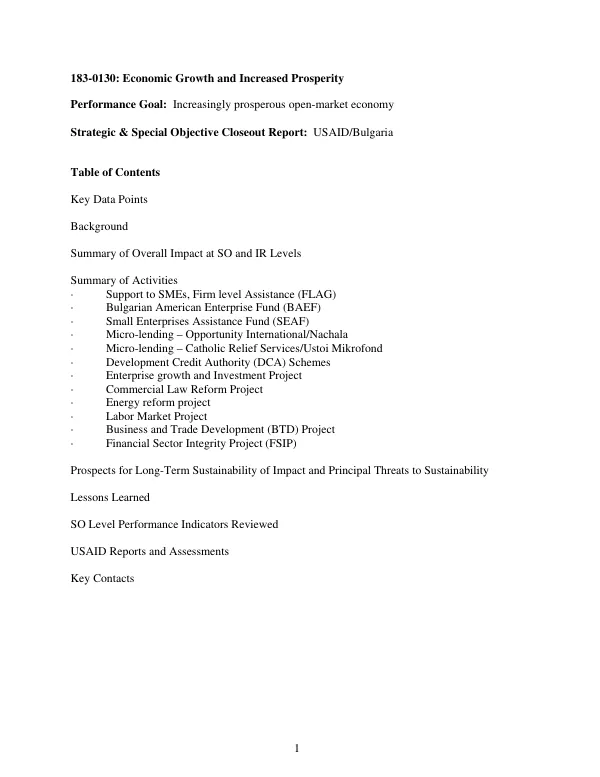 183-0130, economic growth and increased prosperity : strategic & special objective closeout report