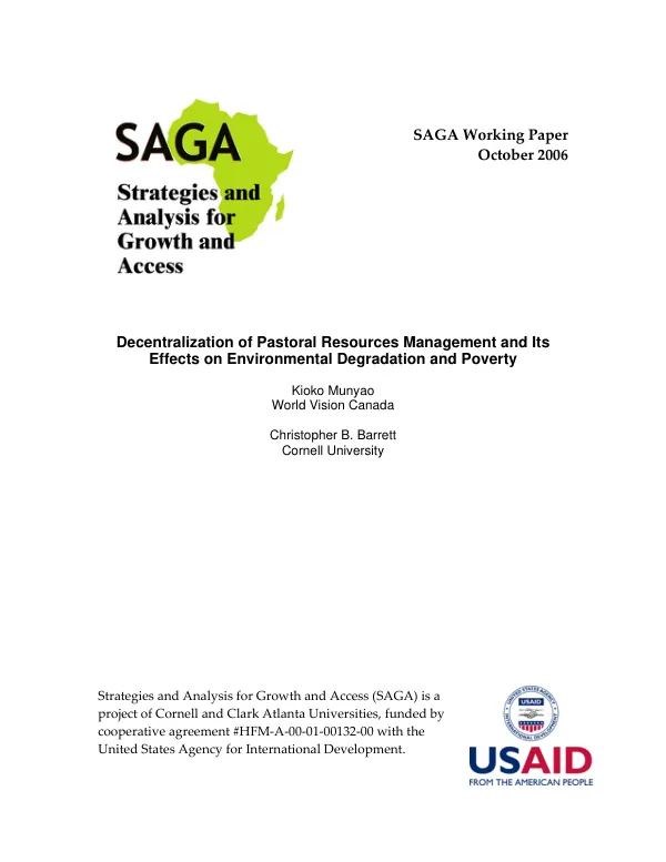 Decentralization of pastoral resources management and its effects on environmental degradation and poverty
