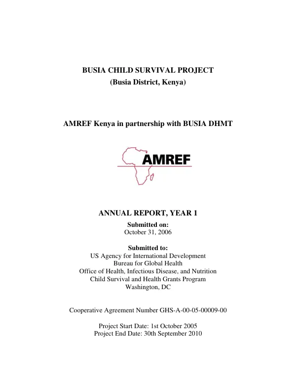 Busia child survival project (Busia District, Kenya) : annual report, year 1
