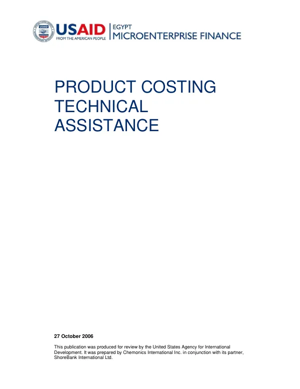 Product costing technical assistance