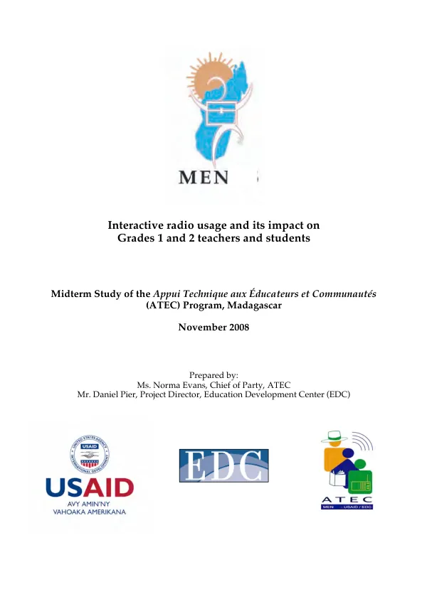 Midterm study of the Appui Technique aux Educateurs et Communautes (ATEC) Program, Madagascar