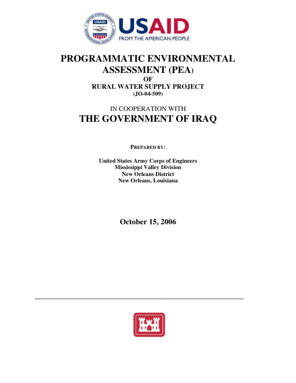 Programmatic environmental assessment (PEA) of rural water supply project (JO-04-509) in cooperation with the Government of Iraq