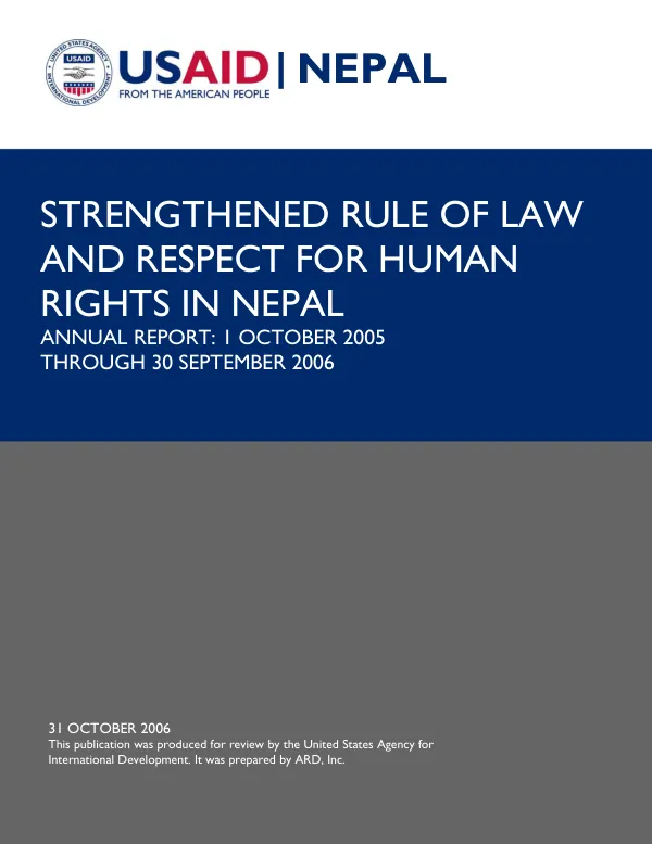 Strengthened rule of law and respect for human rights in Nepal : annual report, 1 October 2005 through 30 September 2006