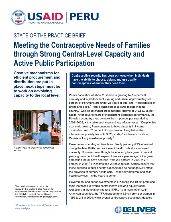 Meeting the contraceptive needs of families through strong central-level capacity and active public participation