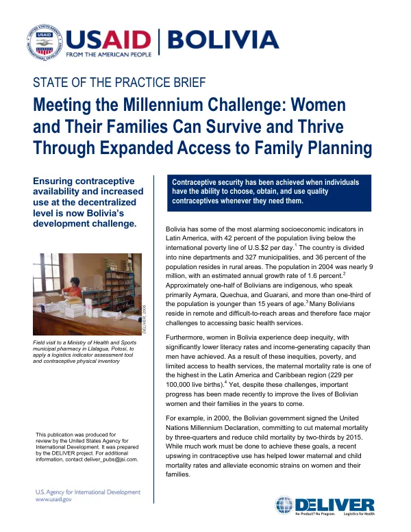Meeting the millennium challenge : women and their families can survive and thrive through expanded access to family planning
