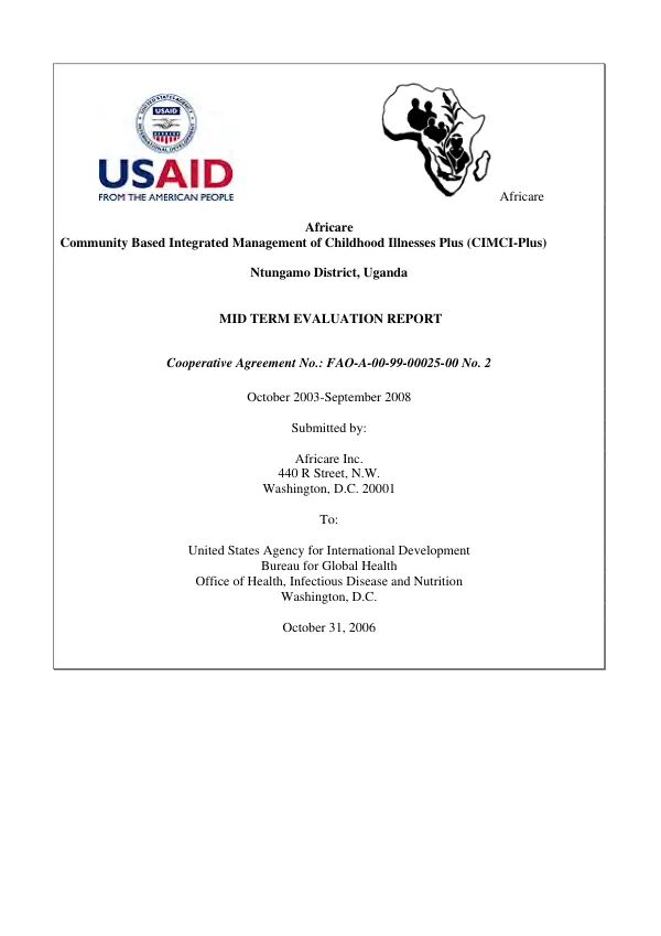 Africare community based integrated management of childhood illnesses (CIMCI-plus), Ntungamo District, Uganda : mid term evaluation report