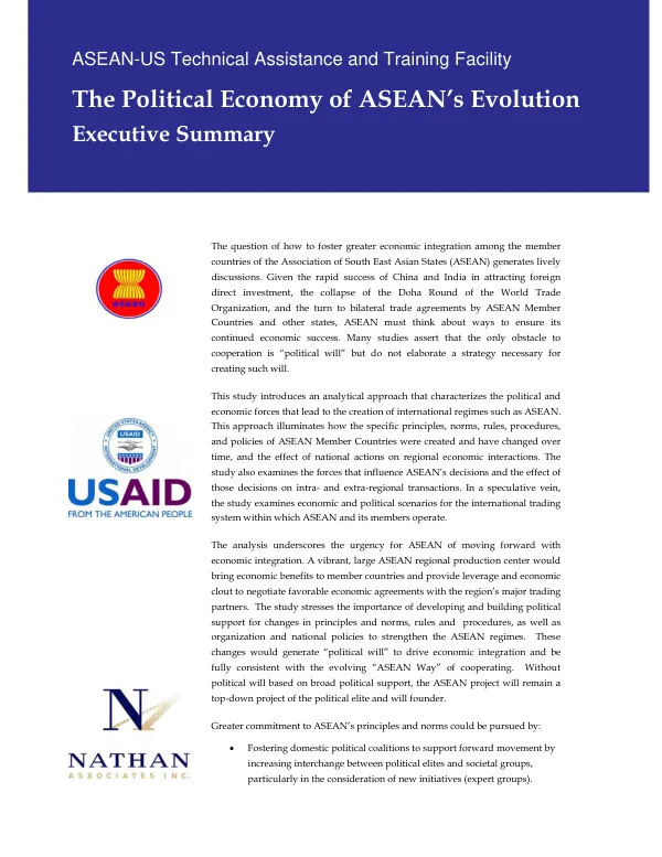 The political economy of ASEAN"s evolution : executive summary