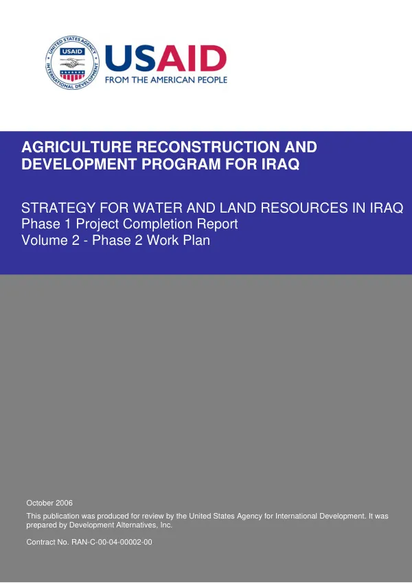 Strategy for water and land resources in Iraq : phase 1 project completion report -- volume 2, phase 2 work plan